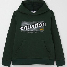 Resim Breeze Erkek Çocuk Sweatshirt Yazı Baskılı Kanguru Cepli Kapüşonlu 8-14 Yaş, Koyu Yeşil Koyu Yeşil 