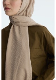 Resim Mirsoy Scarf İpeksi Jakar Şal Sarmaşık Desen Açık Vizon 