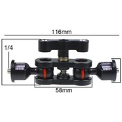 Resim Standart Mor-yükseltilmiş Mafsallı Sihirli Kol Çift 1/4 "bilyalı Kafa Adaptörü Yengeç Kelepçesi 3/8" Montaj Işık Alanı Monitörlü Kamera Stand Braketi 