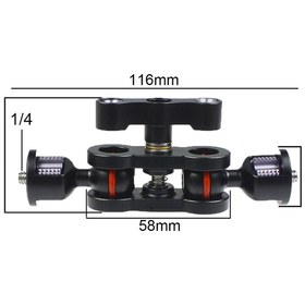 Resim Standart Mor-yükseltilmiş Mafsallı Sihirli Kol Çift 1/4 "bilyalı Kafa Adaptörü Yengeç Kelepçesi 3/8" Montaj Işık Alanı Monitörlü Kamera Stand Braketi 