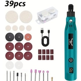 Resim Honeybeeshop Jenabom 39 Adet Mavi Elektrikli Taslama Araci Seti Sarj Edilebilir Gravur Kalemi Oyma Zimparalama Parlatma Delme 