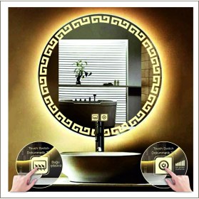 Resim Dnr-Mirror90 Cm Günışığı Ledli Tasarım Kumlamalı Dokunmatik Tuşlu Buğu Önleyicili Banyo Aynası Makyaj Aynası 