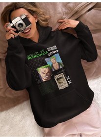 Resim Sevbano Tasarım One Piece Baskılı Unisex Oversize Roronoa Zoro Anime Kara Siyah 