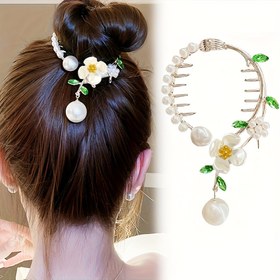 Resim 1 Adet Vintage Taklit İnci Saç Tokası, At Kuyruğu Metal Barrette, Tatlı Şık Kadın Saç Aksesuarı, Barok Tarzı Taklit İnci Saç Stili, Her Gün ve Sevgililer Günü İçin Uygun Doğum Günü Hediyesi 