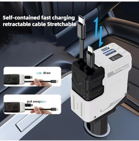 Resim Meridiangoods Mech Armor White Super Fast Charging 4 İn 1 Mekanik Araç Şarj Cihazı Akıllı Dijital Ekran İle 4 Cihaz Aynı Anda Şarj 