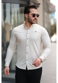 Resim Erkek Çıtçıt Düğmeli Dikiş Detaylı Uzun Kollu Gömlek Beyaz 