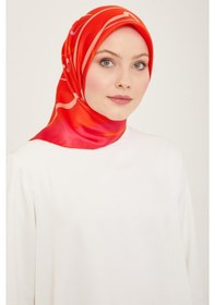 Resim Armine Mercan-pembe Dijital Çiçek Desen Tivil İpek Eşarp 9115-50 