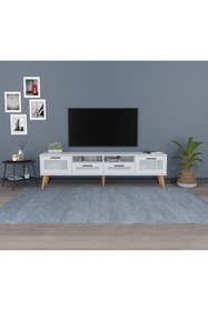 Resim Ankara Mobilya AVANOS AHŞAP AYAKLI 180 CM BEYAZ TV ÜNİTESİ 