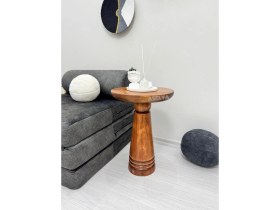 Resim Ahşap Tekli Mantar Yan Sehpa Modern 50 cm Açık Ceviz Fiskos Çiçeklik 