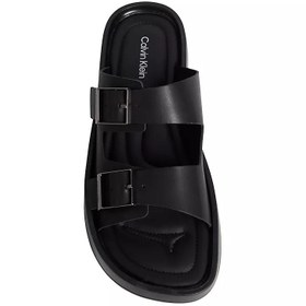 Resim Calvin Klein Erkek Çift Metal Tokalı %100 Deri Rahat Taban Siyah Sandalet 