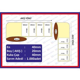 Resim Özsaraç Etiket 40 x 20 MM Eko Termal Etiket 1000'Li Sarım 