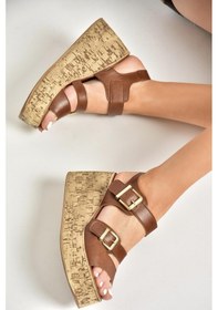 Resim Fox Shoes U996752009 Taba Dolgu Topuklu Kadın Ayakkabı Taba-suni Deri 
