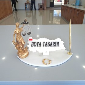 Resim ecay mermer ürünleri Doğal Beyaz Mermer İsimlik Sümen Takımı Kalem ve Terazi Metal Ay Yıldızlı 