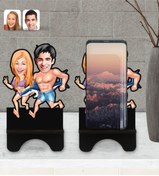 Resim Bk Gift Kişiye Özel Sevgililer Karikatürlü Ahşap Biblo Telefon Standı-8 