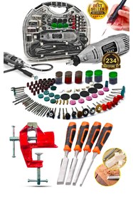 Resim PROXTECH Premium Seri Devirli Çantalı Dramel Gravür Seti Hobi Taşlama Kit, Pro Ahşap oyma Seti Mengene 