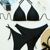 Resim Avrupalı ve Amerikalı Şık Kadın Bikini Üçlü Takım, Çift Çantalı Moda Kadın Bikini, Trend Kadın İki Parça Mayo. 