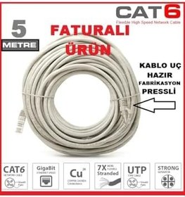 Resim Cat6-5mt 5 Metre Tv Plus Fiber Adsl Vdsl Modem Bilgisayar Led Tv Ara Ethernet Internet Kablo 