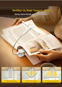 Resim Asfal Şarjlı Klipsli LED Mini Kitap Okuma Lambası, Beyaz, 3 Işık Rengi, 5 Parlaklık, 180° Ayarlı, 1000mAh 