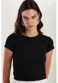Resim Tudors Kadın Slim Fit Dar Kesim Bisiklet Yaka Modal Kumaş Siyah Bluz-34668 Siyah 
