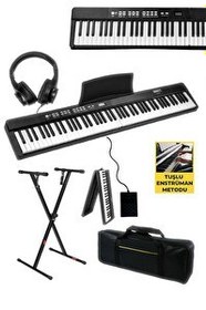 Resim Midex PLX-80BK-ST Taşınabilir Katlanır Dijital Piyano Tuş Hassasiyetli 88 Tuş BT (Stand Sustain Kulaklık Çanta Metod) 