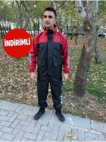 Resim geborgenheit Kadın Erkek Kırmızı Motorcu Yağmurluk Motosiklet Yağmurluğu Astarlı Motor Için Cepli 