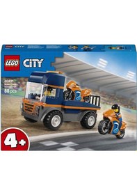 Resim Lego City Motosiklet Taşıyıcı - Oyuncak Araç Yapım Seti - Açık Kasa Kamyon - 2 Minifigür - 60491 