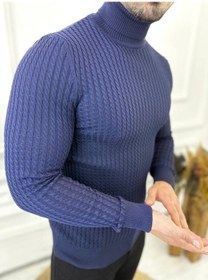 Resim Elku Moda Kazak Slim Fit Tüylenmez Naturel Pamuk Triko Boğazlı Balıkçı Yaka Kazak Lacivert 
