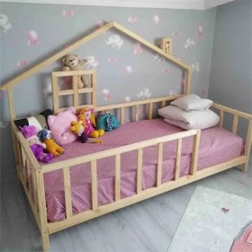 Resim Loolpi Home Loolpi Home Montessori Bebek ve Çocuk Karyolası Unisex Doğal Ahşap Yatak 
