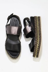 Resim Bueno Shoes Siyah Kurşun Deri Kadın Dolgu Topuklu Sandalet 01ws5200 