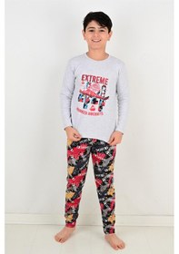 Resim Vitmo Erkek Çocuk Pijama Takımı Uzun Kollu Air Craft Pamuklu Kışlık Gri 