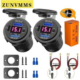 Resim Cloudstore Kırmızı Işıklı 2'li Hızlı Araç Şarj Cihazı: Çift Usb Qc3.0, Pd Type-c, Voltmetre, 12v/24v 