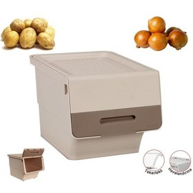 Resim Motek Patateslik Soğanlık Tekerlekli Organizer Çok Amaçlı Saklama Kutusu 1x33 Lt Açık Kahve+krem 