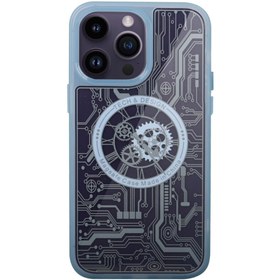 Resim Apple iPhone 14 Pro Kılıf Wireless Tacsafe Magic Desen Ultra Koruma Sert Kapak Mavi 