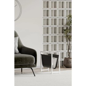 Resim ED Efelez Design Coral Koltuk Yanı Dergilik , Gazetelik , Kitaplık, Beyaz Metal - Siyah Deri 