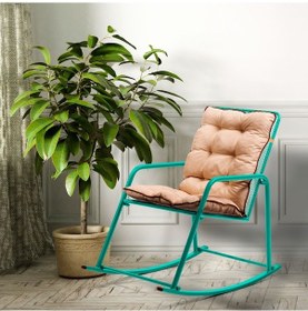 Resim Retodesign Minderli Turkuaz Metal Sallanan Sandalye/ Bebek Emzirme Koltuğu/baba Koltuğu 