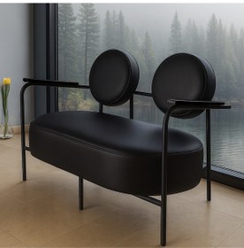 Resim Venüs İkili Koltuk Siyah Modern Tasarım, Deri, Ofis, Kuaför Ve İş Yeri İçin Şık İkili Koltuk Siyah 