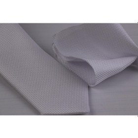 Resim Demfashion Özel Desenli Kravat Mendil Seti - Beyaz (538523423) Beyaz 