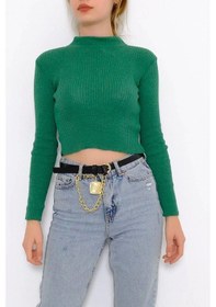 Resim Saklımoda Yarım Balıkçı Crop Triko Yeşil - 885.1319. Çok Renkli 