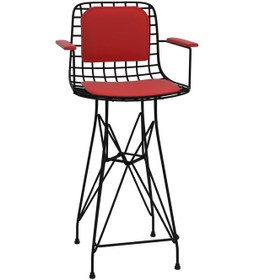 Resim Knsz orta boy tel bar sandalyesi 1 li mağrur syhkrm kolçaklı sırt minderli 65 cm oturma yüksekliği mutfak bahçe cafe ofis 