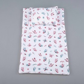 Resim Alt Açma Matı ve Yastık - Çift Taraflı - Pudra Muslin - Kelebekler 