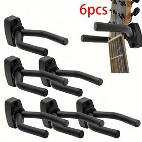 Resim 6 Adet Siyah Gitar Duvar Askı Kancası - Dayanıklı Demir, Akustik & Elektrik Gitarlar, Ukuleleler için Güvenli Asma - Yatak Odası Depolama, Gitar Aksesuarları için İdeal 