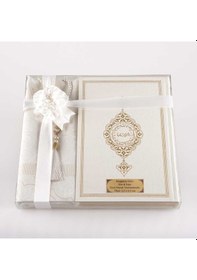 Resim Seccade + Tesbih + Kuran Hediye Seti (Orta Boy, Beyaz) 