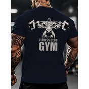 Resim Erkekler İçin Yazlık Fitness Grafik Tişört - Hafif Nefes Alabilen Dambıl Desenli ve 'Fitness Club Gym' Baskılı, Normal Kesim Spor Giyim, Takım Etkinlikleri, Yürüyüş, Balıkçılık için Makinede Yıkanabilir Kumaş 