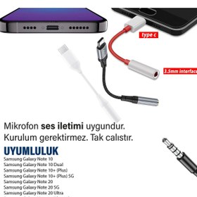 Resim Samsung Note 10-10 Plus Note 20-20 Ultra 3.5mm Çevirici Jack Aparat Kulaklık Dönüştürücü Type-C 
