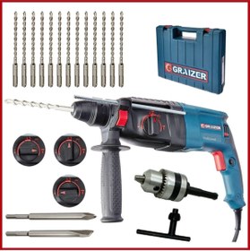 Resim Graizer Alman 3000 Watt Kırıcı Delici Sjs Metal Dişli Şanzuman Hilti Darbeli Matkap + Yedek Mandren + 15 Uç 