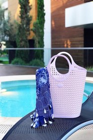 Resim Arma House Örgü Desenli Büyük Toz Pembesi Rengi Plastik Plaj Çantası 