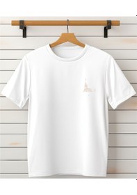 Resim Aselinda Kız Kulesi Baskılı Bisiklet Yaka Beyaz T-shirt-göğüs Baskılı Tişört Beyaz 