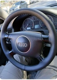 Resim Dikişli Direksiyon Kılıfı Damarlı Siyah Deri Siyah Dikişli Audi A6 İçin 