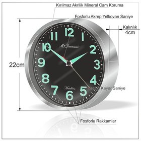 Resim Fosforlu Gece Görünen Metalik Çerçeve Sessiz Kayar Duvar Saati Çok Renkli 