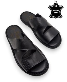 Resim MAGIC SHOES Tamamen Hakiki Deri Ve Topuk Yastıklı Sistemli Ortopedik Erkek Terlik 